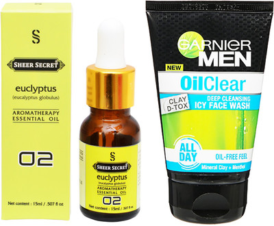 

SHEER SECRET AROMATHERAPY EUCLYPTUS ESSENTIAL OIL 15ML with MEN'S OIL CLEAR FACEWASH 100ML(Set of 2)