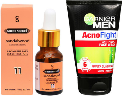 

SHEER SECRET AROMATHERAPY SANDALWOOD ESSENTIAL OIL 15ML with MEN'S ACNO FIGHT FACEWASH 100ML(Set of 2)