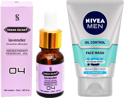 

SHEER SECRET AROMATHERAPY LAVENDER ESSENTIAL OIL 15ML with NIVEA OIL CONTROL FACEWASH 100ML(Set of 2)