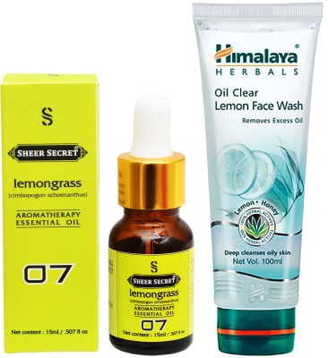 

SHEER SECRET AROMATHERAPY LEMONGRASS ESSENTIAL OIL 15ML with HIMALAYA OIL CLEAR LEMON FACEWASH 100ML(Set of 2)