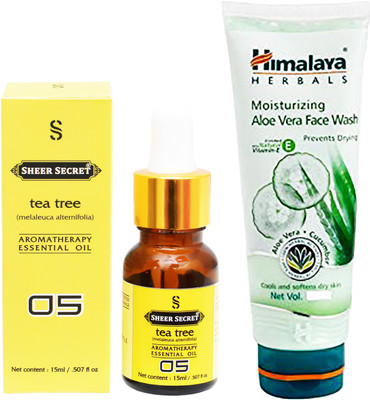 

SHEER SECRET AROMATHERAPY TEA TREE ESSENTIAL OIL 15ML with HIMALAYA ALOEVERA FACEWASH 100ML(Set of 2)