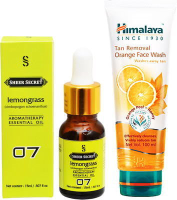

SHEER SECRET AROMATHERAPY LEMONGRASS ESSENTIAL OIL 15ML with HIMALAYA TAN REMOVAL ORANGE FACEWASH 100ML(Set of 2)