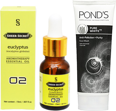 

SHEER SECRET AROMATHERAPY EUCLYPTUS ESSENTIAL OIL 15ML with POND'S PURE WHITE FACEWASH 100ML(Set of 2)
