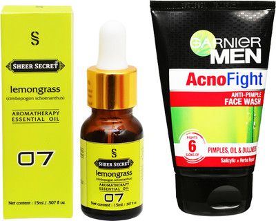 

SHEER SECRET AROMATHERAPY LEMONGRASS ESSENTIAL OIL 15ML with MEN'S ACNO FIGHT FACEWASH 100ML(Set of 2)