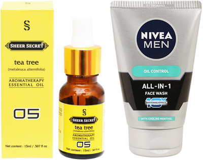 

SHEER SECRET AROMATHERAPY TEA TREE ESSENTIAL OIL 15ML with NIVEA ALL IN 1 FACEWASH 100ML(Set of 2)