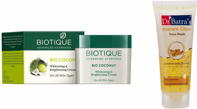 

Biotique Bio Coconut Whitening & Brightening Cream-50gm & Instant Glow Face Wash-100gm(Set of 1)