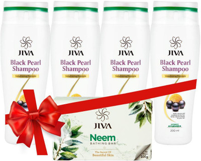 

Jiva Black Pearl Shampoo (200 ml) Pack of 4 with Neem Soap(Set of 4)