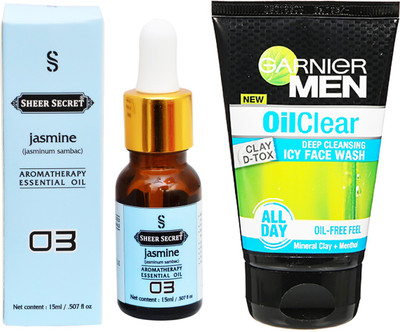 

SHEER SECRET AROMATHERAPY JASMINE ESSENTIAL OIL 15ML with MEN'S OIL CLEAR FACEWASH 100ML(Set of 2)