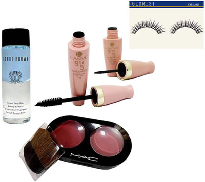 

glorist Eyelashes, 2 shade Blusher, 9 to 5 Waterproof Eyeliner & Mascara, Long Wear Makeup Remover(Set of 5)