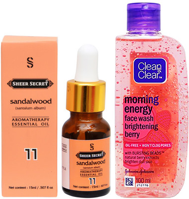 

SHEER SECRET AROMATHERAPY SANDALWOOD ESSENTIAL OIL 15ML with MORNING ENERGY BERRY FACEWASH 100ML(Set of 2)