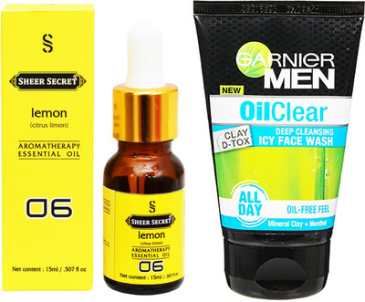 

SHEER SECRET AROMATHERAPY LEMON ESSENTIAL OIL 15ML with MEN'S OIL CLEAR FACEWASH 100ML(Set of 2)