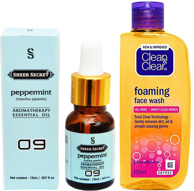 

SHEER SECRET AROMATHERAPY PEPPERMINT ESSENTIAL OIL 15ML with CLEAN & CLEAR FOAMING FACEWASH 100ML(Set of 2)