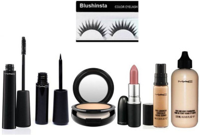 

blushinsta combo set of eyeliner eyemascara compact giambattista lipstick eyelashes concealer face and body foundation(Set of 6)