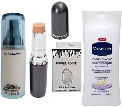 

POWER POINT Silicon Puff & Matchmaster Foundation & vesline body lotion , stick concealer(Set of 4)