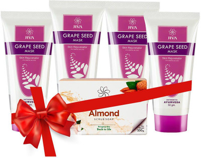 

Jiva Grape Seed mask (50 gm) Pack of 4 with Almond Soap(Set of 3)