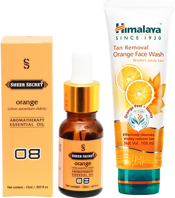 

SHEER SECRET AROMATHERAPY ORANGE ESSENTIAL OIL 15ML with HIMALAYA TAN REMOVAL ORANGE FACEWASH 100ML(Set of 2)