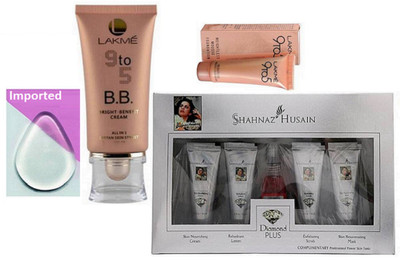 

Imported silicon Puff,SHAHNAZ HUSAIN DIAMOND PLUS FACIAL KIT with lakme 9 to 5 bb bright benefit cream & Mousse Foundation(Set of 4)
