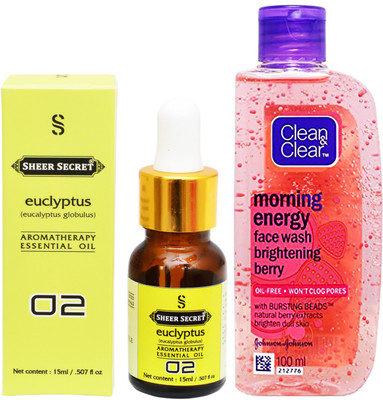 

SHEER SECRET AROMATHERAPY EUCLYPTUS ESSENTIAL OIL 15ML with CLEAN & CLEAR MORNING ENERGY BERRY FACEWASH 100ML(Set of 2)