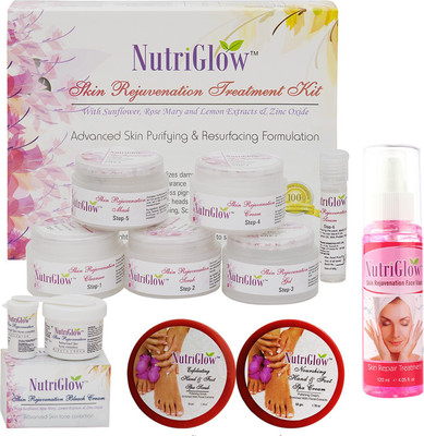 

NutriGlow Set of 1 Skin Rejuvenation facial kit + 1 Skin Rejuvenation bleach cream + 1 Hand and foot Scrub + 1 Hand and foot cream + 1 Skin Rejuvenation face wash(Set of 1)
