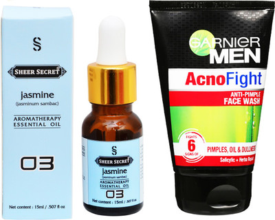 

SHEER SECRET AROMATHERAPY JASMINE ESSENTIAL OIL 15ML with GARNIER MEN'S ACNO FIGHT FACEWASH 100ML(Set of 2)