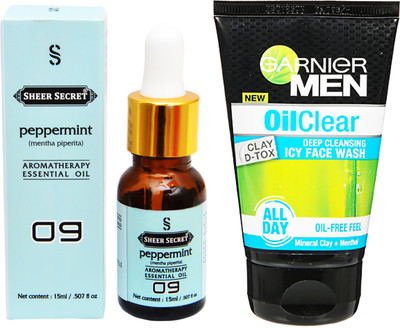 

SHEER SECRET AROMATHERAPY PEPPERMINT ESSENTIAL OIL 15ML with MEN'S OIL CLEAR FACEWASH 100ML(Set of 2)