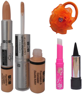 

ADS Foundation and Concealer (2 in 1), kajal, Pink Lip and Band(Set of 4)