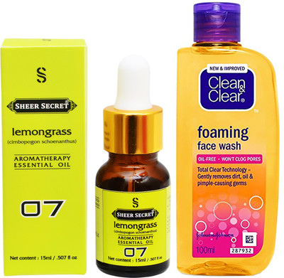 

SHEER SECRET AROMATHERAPY LEMONGRASS ESSENTIAL OIL 15ML with CLEAN & CLEAR FOAMING FACEWASH 100ML(Set of 2)