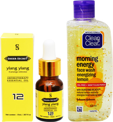 

SHEER SECRET AROMATHERAPY YLANG YLANG ESSENTIAL OIL 15ML with MORNING ENERGY LEMON FACEWASH 100ML(Set of 2)