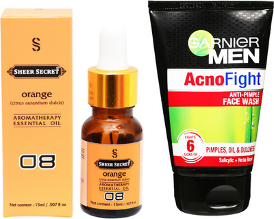 

SHEER SECRET AROMATHERAPY ORANGE ESSENTIAL OIL 15ML with MEN'S ACNO FIGHT FACEWASH 100ML(Set of 2)