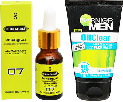

SHEER SECRET AROMATHERAPY LEMONGRASS ESSENTIAL OIL 15ML with MEN'S OIL CLEAR FACEWASH 100ML(Set of 2)