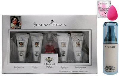 

divas beauty Sponge Puff & Shahnaz Husain Diamond Plus Facial Kit, Mac Match master Foundation(Set of 3)