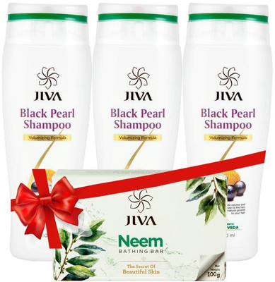 Jiva Black Pearl Shampoo (200 ml) Pack of 3 with Neem Soap(Set of 5)