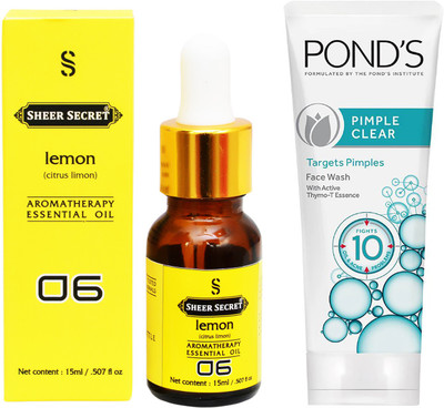

SHEER SECRET AROMATHERAPY LEMON ESSENTIAL OIL 15ML with POND'S PIMPLE CLEAR FACEWASH 100ML(Set of 2)