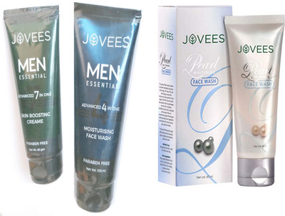 

Jovees Men Essential 4 in 1 Moisturising Face wash & Skin Boosting 7 in 1 Cream & Pearl Whitening Face Wash.(Set of 3)
