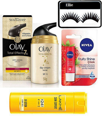

Ellie Eye;ashes With Olay Anti Ageing Cream & Lakme Body Lotion & Lip Balm(Set of 4)