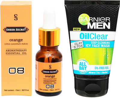 

SHEER SECRET AROMATHERAPY ORANGE ESSENTIAL OIL 15ML with MEN'S OIL CLEAR FACEWASH 100ML(Set of 2)