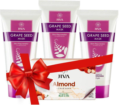 

Jiva Grape Seed mask (50 gm) Pack of 3 with Almond Soap(Set of 5)