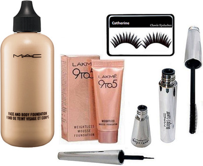 

catherine Eyelashes, Mac Face & Body Foundation, Brooke Candy Liquid Eyeliner & Mascara, 9to5 Mousse(Set of 5)