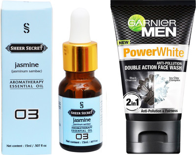 

SHEER SECRET AROMATHERAPY JASMINE ESSENTIAL OIL 15ML with MEN'S DOUBLE ACTION FACEWASH 100ML(Set of 2)