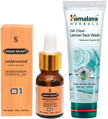 

SHEER SECRET AROMATHERAPY CEDARWOOD ESSENTIAL OIL 15ML with HIMALAYA OIL CLEAR LEMON FACEWASH 100ML(Set of 2)