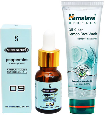 

SHEER SECRET AROMATHERAPY PEPPERMINT ESSENTIAL OIL 15ML with OIL CLEAR LEMON FACEWASH 100ML(Set of 2)