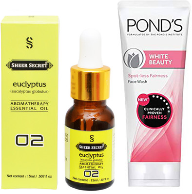 

SHEER SECRET AROMATHERAPY EUCLYPTUS ESSENTIAL OIL 15ML with POND'S WHITE BEAUTY FACEWASH 100ML(Set of 2)