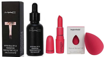 

importedd Sponge Poff , Mac Giambttista Lipstick, Haypre Real Foundation(Set of 3)