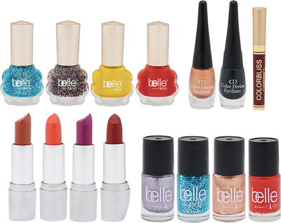 

Belle Set of 8 Nail Paints + 4 Lipsticks + 2 Eye Liners + 1 Sindoor(Set of 1)