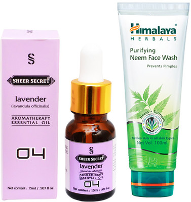 

SHEER SECRET AROMATHERAPY LAVENDER ESSENTIAL OIL 15ML with HIMALAYA NEEM FACEWASH 100ML(Set of 2)