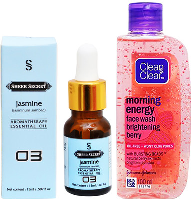

SHEER SECRET AROMATHERAPY JASMINE ESSENTIAL OIL 15ML with CLEAN & CLEAR MORNING ENERGY BERRY FACEWASH 100ML(Set of 2)