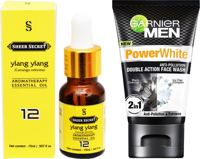 

SHEER SECRET AROMATHERAPY YLANG YLANG ESSENTIAL OIL 15ML with MEN'S DOUBLE ACTION FACEWASH 100ML(Set of 2)