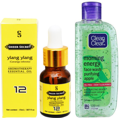 

SHEER SECRET AROMATHERAPY YLANG YLANG ESSENTIAL OIL 15ML with MORNING ENERGY APPLE FACEWASH 100ML(Set of 2)
