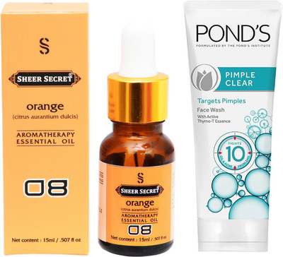 

SHEER SECRET AROMATHERAPY ORANGE ESSENTIAL OIL 15ML with POND'S PIMPLE CLEAR FACEWASH 100ML(Set of 2)