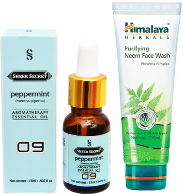 

SHEER SECRET AROMATHERAPY PEPPERMINT ESSENTIAL OIL 15ML with HIMALAYA NEEM FACEWASH 100ML(Set of 2)
